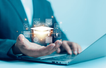 e-learning education concept, internet lessons and online webinar. who attends online lessons on a d