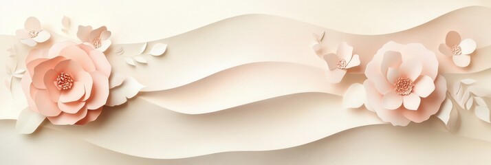 Aufkleber - Elegant paper art background with delicate pastel flowers and flowing layers for stylish designs and decor purposes Generative AI