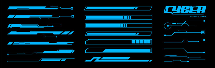 Blue Futuristic Borders Graphic elements, Isolated Cyber Interface, Tech Border, Layout, Hologram Template, Sci-fi visual illustration vector collection (Editable)