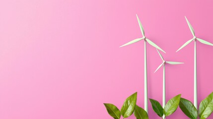 Wall Mural - Eco-friendly innovation illustrated with wind turbines and growth charts.