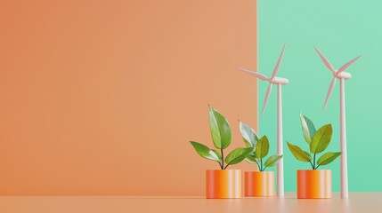 Wall Mural - Eco-friendly innovation illustrated with wind turbines and growth charts.