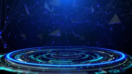 Leinwandbilder - HUD GUI hologram circle rotating with data flowing connection technology system. Futuristic digital network processing information 4K motion background.