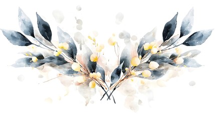 Poster - Serene and watercolor of vivid green leaves with soft organic textures elegantly placed on a crisp white canvas designed as a nature inspired banner with room for copy