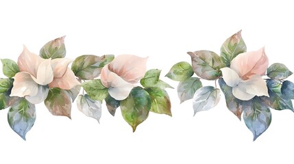 Poster - Vibrant Watercolor Artwork of Fresh Green Leaves Blending Seamlessly into a Clean White Background Forming a Stylish and Modern Botanical Themed Banner with Ample Copy Space