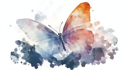 Leinwandbilder - Mesmerizing watercolor butterfly with fluid gradient wings in a dreamy enchanting and style  The vibrant blue and orange hues create a captivating ethereal and whimsical effect