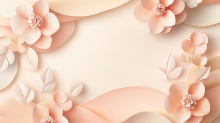 Aufkleber - Elegant paper art background featuring soft pastel flowers and leaves with a luxurious aesthetic and gentle shadows Generative AI