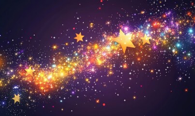 Wall Mural - Colorful abstract background with glowing light rays and stars. Abstract holographic background design