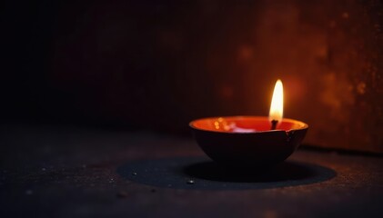 Wall Mural - Diya with wick and melted wax in a dark corner, darkness, wax, evening