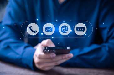 Wall Mural - icon for call, phone, message, and email for customer service. contact us concept, help from support