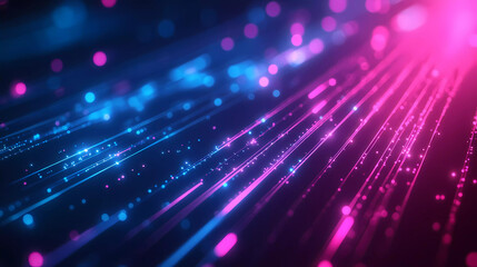 Wall Mural - abstract background with pink blue glowing neon lines and bokeh lights. Data transfer concept. Digital wallpaper,