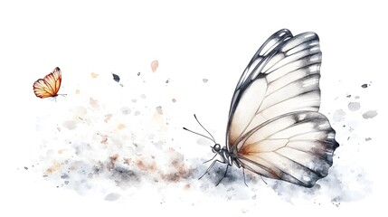 Fototapete - A whimsical watercolor butterfly with a geometric design its angular shapes harmoniously blending with organic watercolor splashes creating a unique fusion of nature and abstract art  The delicate