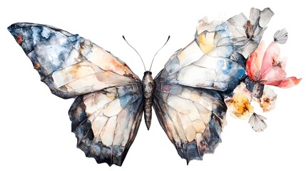 Poster - A modern and vibrant geometric butterfly featuring a kaleidoscope of colors and watercolor details