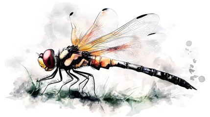 Leinwandbilder - Captivating watercolor of a dragonfly capturing its fragile beauty through flowing expressive brushstrokes and a vibrant yet balanced color palette  Designed for nature themed creations and projects