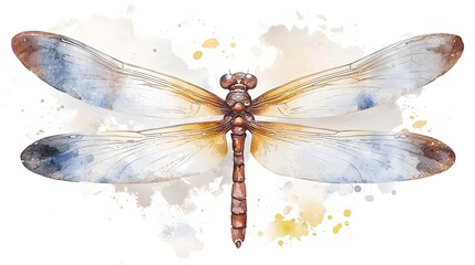 Fototapete - Captivating Watercolor Dragonfly with Flowing Brushstrokes and Vivid Colors   A modern and stylish depiction of the fragile beauty of a dragonfly