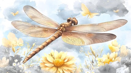 Aufkleber - Captivating Watercolor Dragonfly Artwork with Flowing Brush Strokes and Balanced Colors   A Modern and Stylish Depiction of Nature s Fragile Beauty for Art and Decor