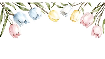 Poster - Vibrant Blooms Soft Watercolor Floral Botanical Artwork for Spring Designs  A whimsical and collection of blooming spring flowers and branches painted in a soft watercolor aesthetic