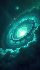 Wall Mural - spiral galaxy consumed by swirling vortex of turquoise gas, swirl, nebula