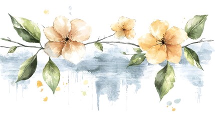Aufkleber - Delicate Botanical with Airy Watercolor Floral Blooms and Lush Greenery   A charming spring inspired featuring delicate blossoms lush leaves and a light watercolor inspired aesthetic
