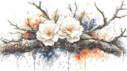 Poster - Romantic and charming watercolor floral arrangement featuring soft delicate white blooms and elegant green leaves capturing the essence of nature s purity and elegance
