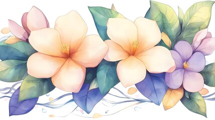 Poster - Exquisite Watercolor Botanical Depicting Lush Floral Blooms with Vibrant White Flowers and Rich Green Leaves Creating a Fresh and Tranquil Floral Masterpiece