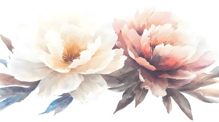 Poster - Vibrant Watercolor Floral Showcasing Lush Peonies in Various Colors with Delicate Petals and Rich Greenery Capturing the Elegance and Beauty of Nature