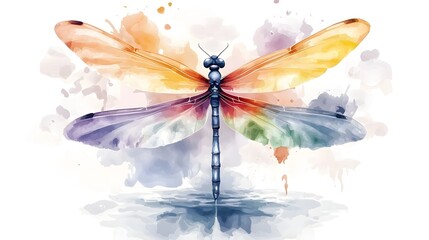 Poster - Captivating Watercolor Dragonfly Showcasing Nature s Vibrant Beauty   A mesmerizing digital artwork featuring a delicate dragonfly with shimmering rainbow hued wings