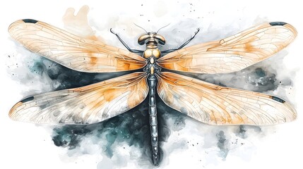 Poster - Captivating Dragonfly with Intricate Wing Patterns and Vibrant Colors   A delicately poised dragonfly against a clean