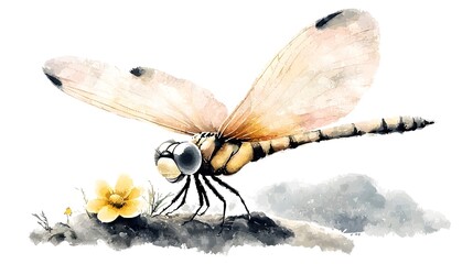 Poster - A captivating and depiction of a dragonfly its luminous wings adorned with complex patterns and rich colors standing out beautifully against a simple neutral background