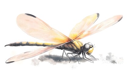 Poster - and Elegant Dragonfly Painting Showcasing its Delicate Shimmering Wings in a Striking Contrast with the Plain Backdrop