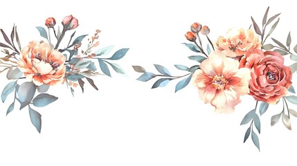 Poster - Mesmerizing Vibrant Pink and Orange Watercolor Floral Botanical Composition with Delicate Brushwork and Expressive Details