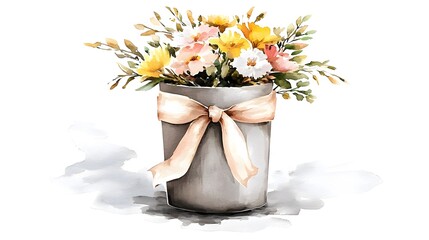 Poster - A whimsical and delicate coffee cup in a vibrant bouquet of watercolor flowers with soft brushstrokes and intricate details that enhance its charm and elegant appeal