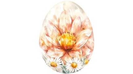 Poster - Exquisite watercolor Easter egg adorned with intricate floral patterns in soft pastel shades featuring delicate tulips and daisies that radiate a fresh and festive springtime feel