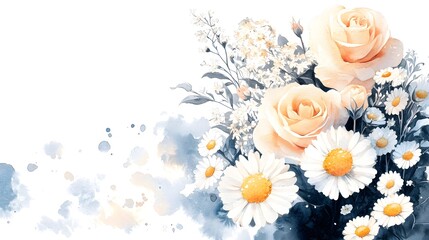 Poster - A breathtaking watercolor painting showcasing a lush and vibrant floral bouquet featuring a diverse array of blossoms in captivating hues