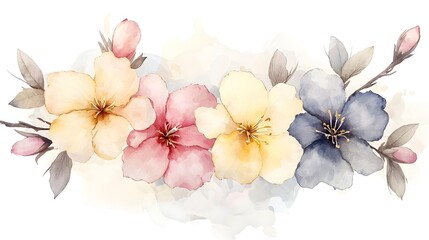 Poster - Dreamy and romantic watercolor floral arrangement filled with an abundance of delicate blossoms in various soft pastel shades with a fluid