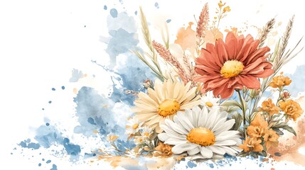 Poster - Beautifully painted watercolor floral arrangement featuring an abundance of delicate romantic blossoms in a variety of colors set against a soft