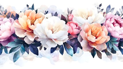 Poster - A captivating and floral watercolor piece where bold and pastel colored blossoms come together in a lush bouquet surrounded by a gently washed out painterly backdrop