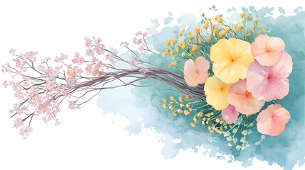 Poster - Captivating and floral watercolor piece featuring a lush bouquet of bold and pastel colored blossoms surrounded by a gently washed out painterly backdrop  A stunning and elegant floral artwork