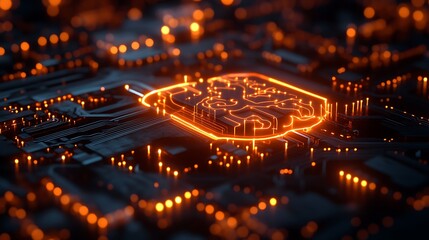 A glowing brain shaped circuit board representing artificial intelligence