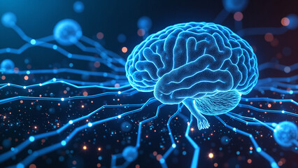Fototapete - Digital background perfect for tech processes, neural networks, artificial intelligence, data transfer and encryption, digital archives, sound and graphic presentations, science, education