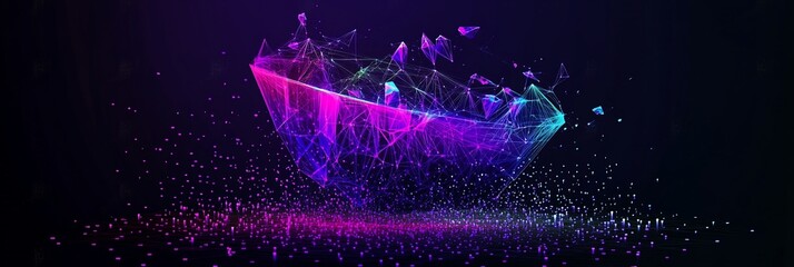 Wall Mural - abstract glowing purple and blue polygonal shape with particles.
