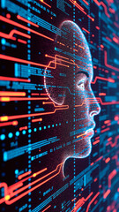 Fototapete - Digital background perfect for tech processes, neural networks, artificial intelligence, data transfer and encryption, digital archives, sound and graphic presentations, science, education