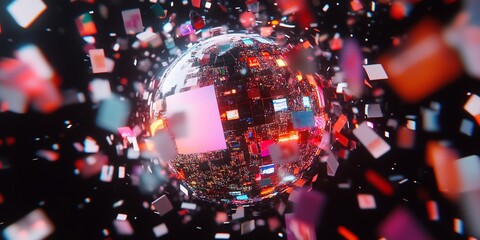 Wall Mural - abstract sphere exploding with colorful fragments.