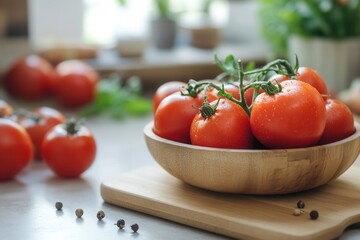 Aufkleber - Freshly harvested tomatoes arranged in a cozy kitchen setting with natural light in the morning Generative AI