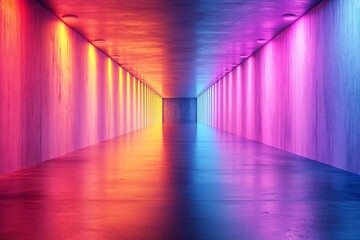 Wall Mural - colorful neon lights illuminate a long corridor