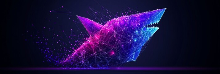Wall Mural - Abstract polygonal shark, vibrant colors, dark background. (1)