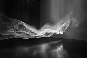 Wall Mural - abstract light trails in a dark room, creating a flowing, ethereal, wave-like form.