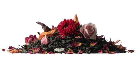 Aufkleber - Vibrant dried flowers in shades of red and yellow are set against a plain white backdrop