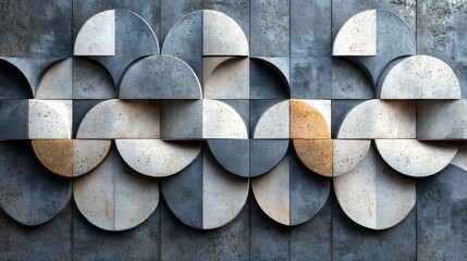 Wall Mural - concrete wall tiles arranged in a geometric and artistic pattern