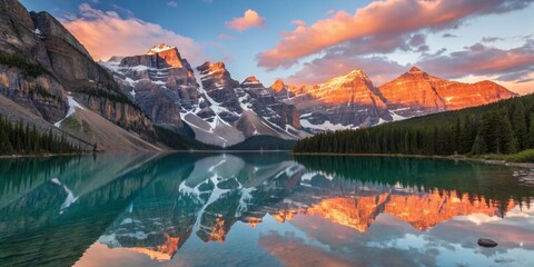  Sunrise at Moraine Lake Rocky Mountain Reflection, Banff National Park, Landscape Photography, Composition Reflection, Image Mountains, Lake, Sky
