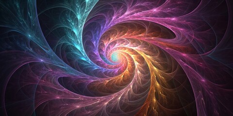Wall Mural - Spiral Galaxy Fractal Teal, Purple and Orange Swirl, Abstract Art, Cosmic Design Fractal art, digital art